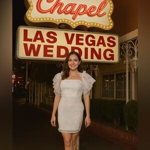 Crisp White Bridal/ Homecoming Lace Tulle Arm Mini Dress
